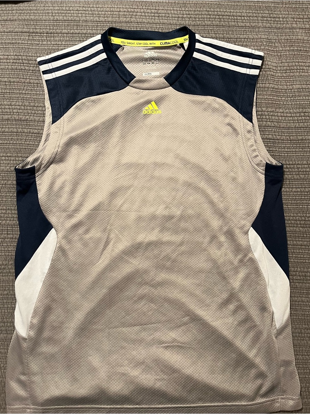adidas Men’s Sleeveless Climalite Tank - Gray, Navy & White with Yellow Logo